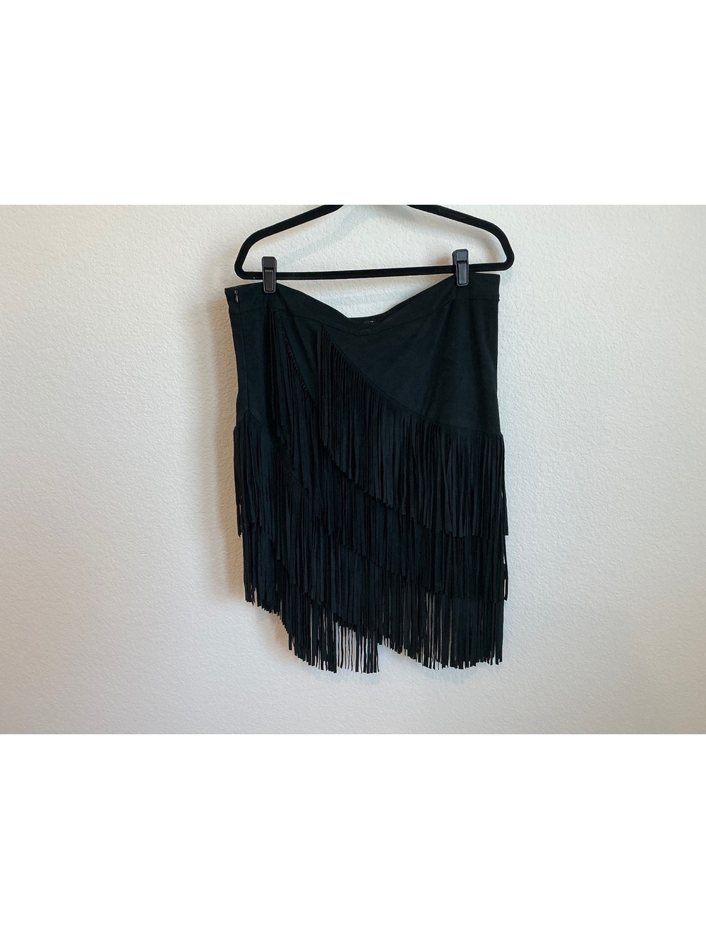 Idyllwind by Miranda Lambert Black Faux Suede Fringe Mini Skirt XL